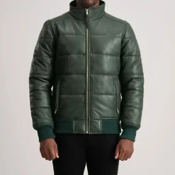 Lucas Green Leather Puffer Bomber Jacket