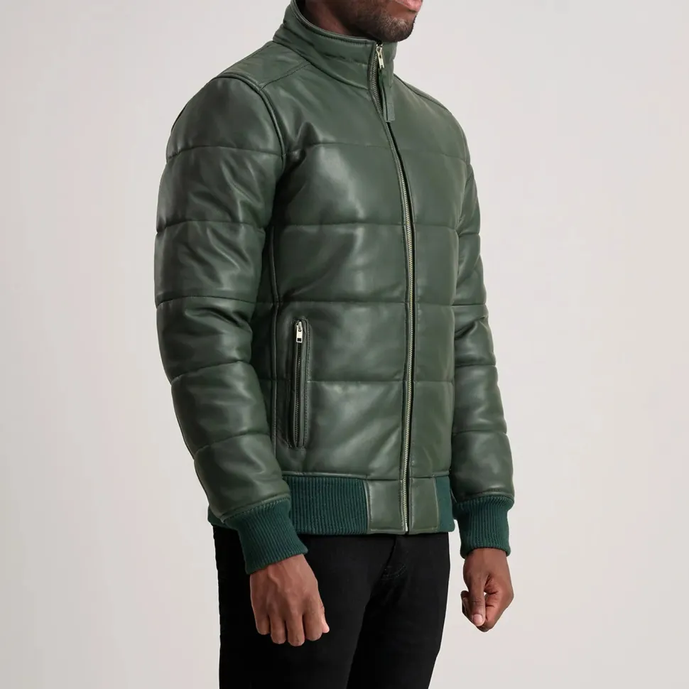 Lucas Green Leather Puffer Bomber Jacket