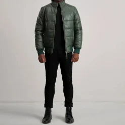Lucas Green Leather Puffer Bomber Jacket