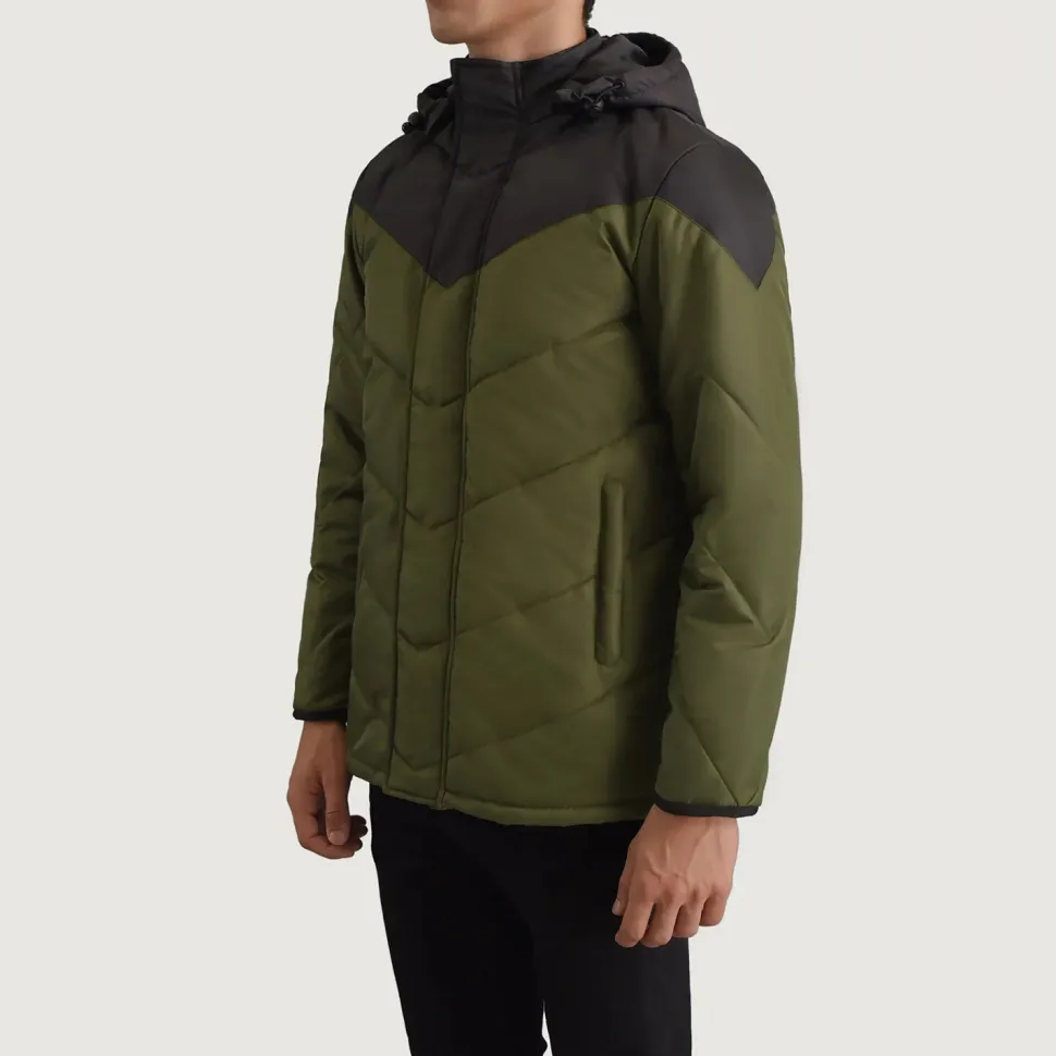 Luka Black & Green Hooded Puffer Jacket