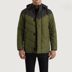 Luka Black & Green Hooded Puffer Jacket