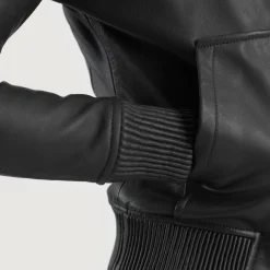 Luna Black Hooded Leather Bomber Jacket