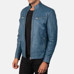Mack Blue Leather Biker Jacket