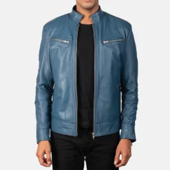 Mack Blue Leather Biker Jacket