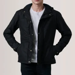 Marlo Black Canvas Hooded Work Jacket
