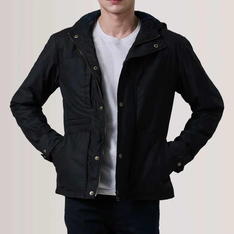 Marlo Black Canvas Hooded Work Jacket