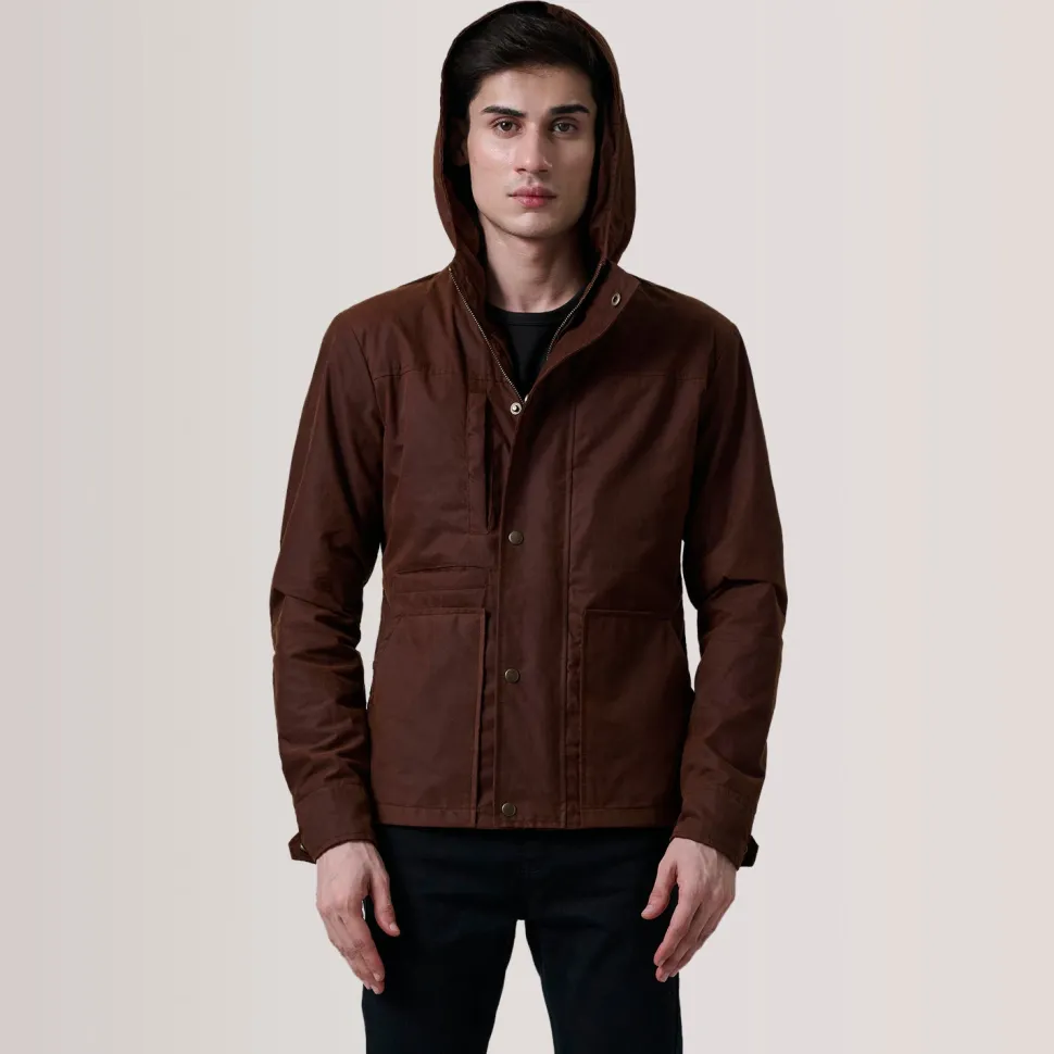 Marlo Brown Canvas Hooded Work Jacket