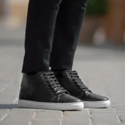 Marty High Top Black Leather Sneakers