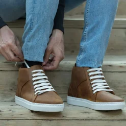Marty High Top Burnt Copper Pullup Leather Sneakers