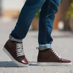 Marty High Top Maroon Leather Sneakers