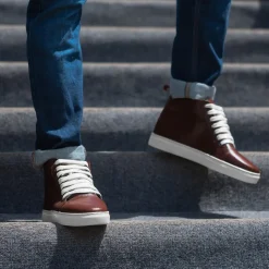 Marty High Top Maroon Leather Sneakers