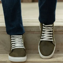 Marty High Top Olive Pullup Leather Sneakers