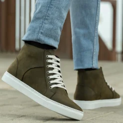 Marty High Top Olive Pullup Leather Sneakers
