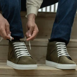 Marty High Top Olive Pullup Leather Sneakers