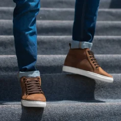 Marty High Top Pull-up Brown Leather Sneakers