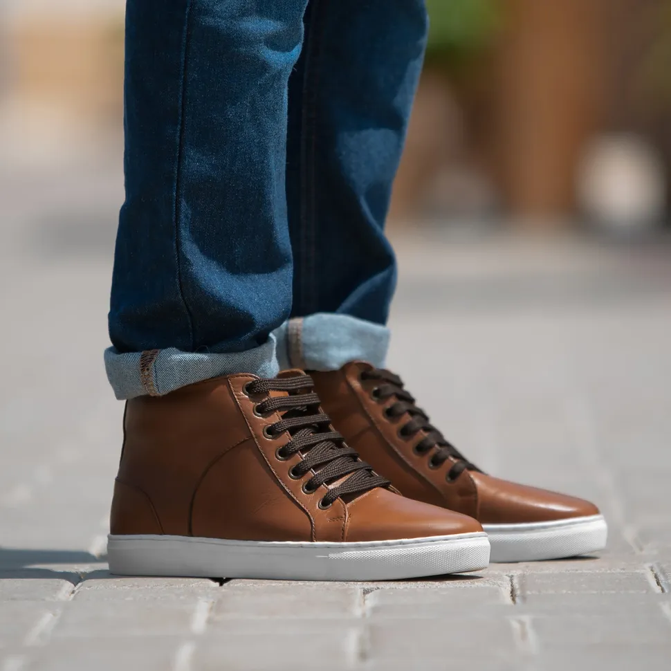 Marty High Top Tan Leather Sneakers