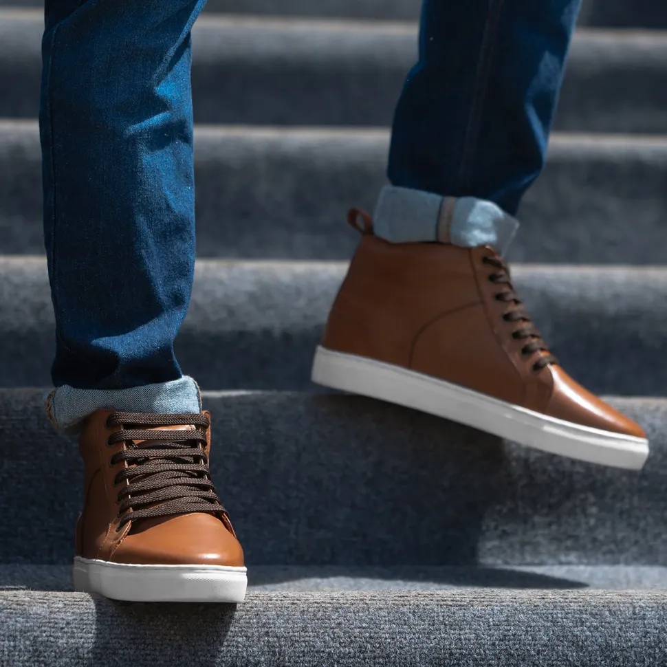 Marty High Top Tan Leather Sneakers