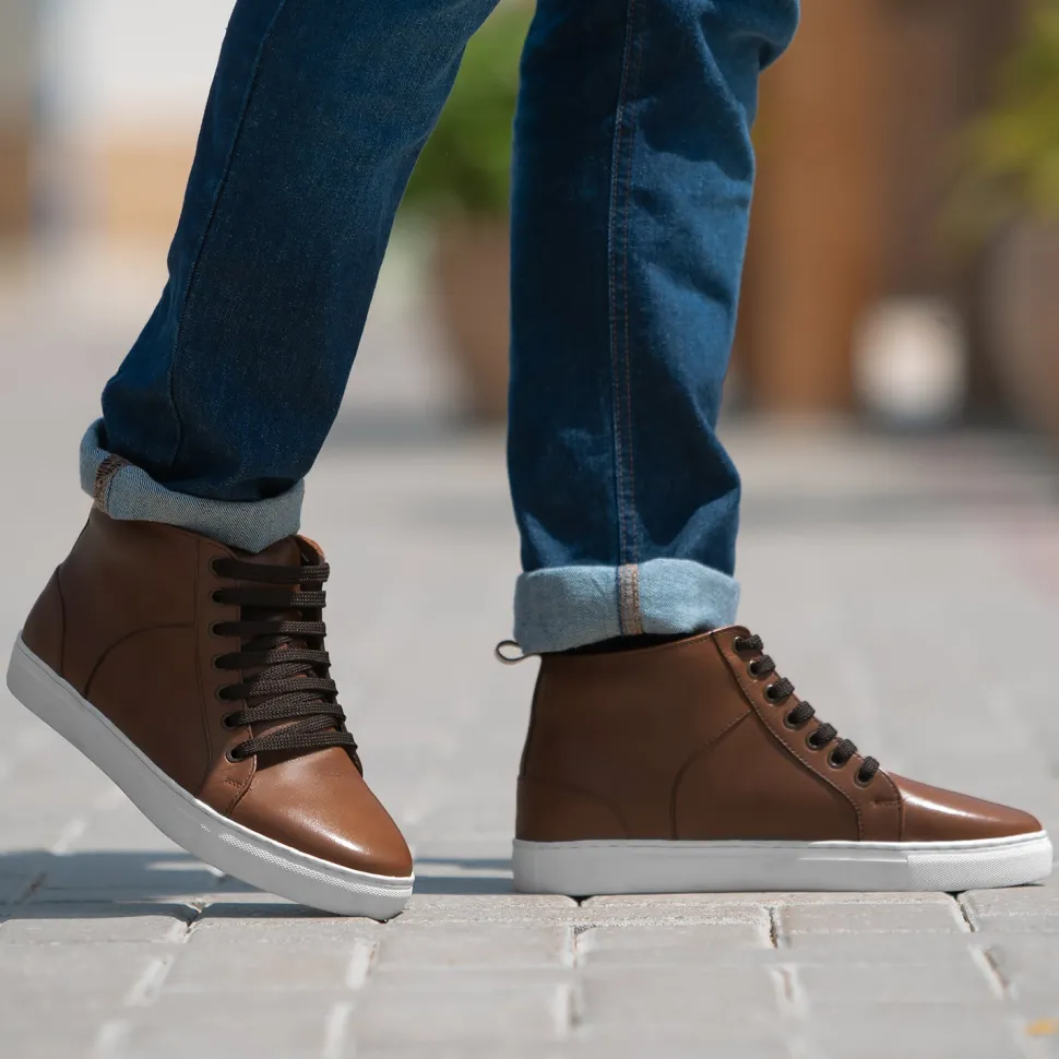 Marty High Top Tan Leather Sneakers