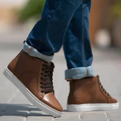 Marty High Top Tan Leather Sneakers