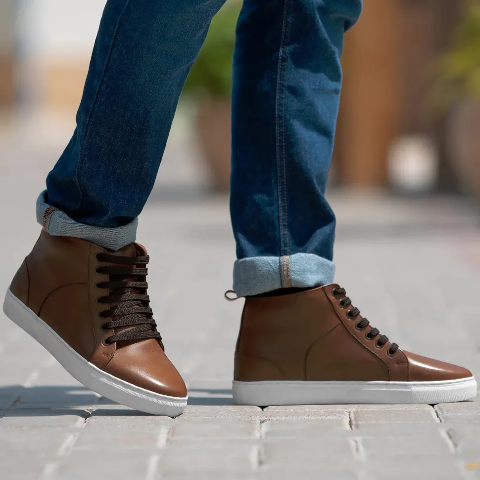 Marty High Top Tan Leather Sneakers