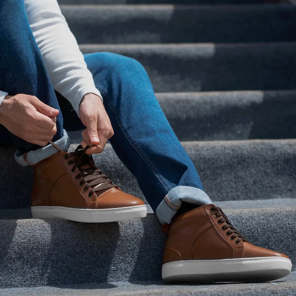 Marty High Top Tan Leather Sneakers