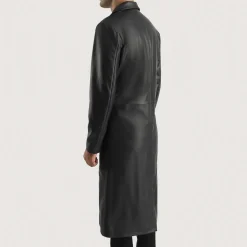 Mateo Black Leather Single Breasted Coat