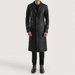 Mateo Black Leather Single Breasted Coat