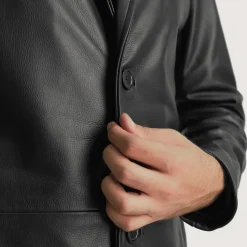 Mateo Black Leather Single Breasted Coat