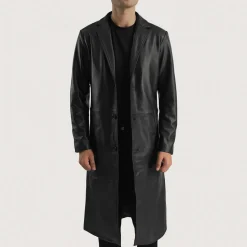 Mateo Black Leather Single Breasted Coat