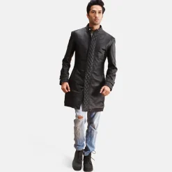 Midlander Quilted Black Leather Coat