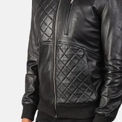 Moda Black Leather Bomber Jacket