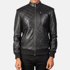 Moda Black Leather Bomber Jacket
