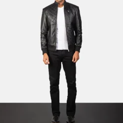 Moda Black Leather Bomber Jacket