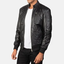 Moda Black Leather Bomber Jacket