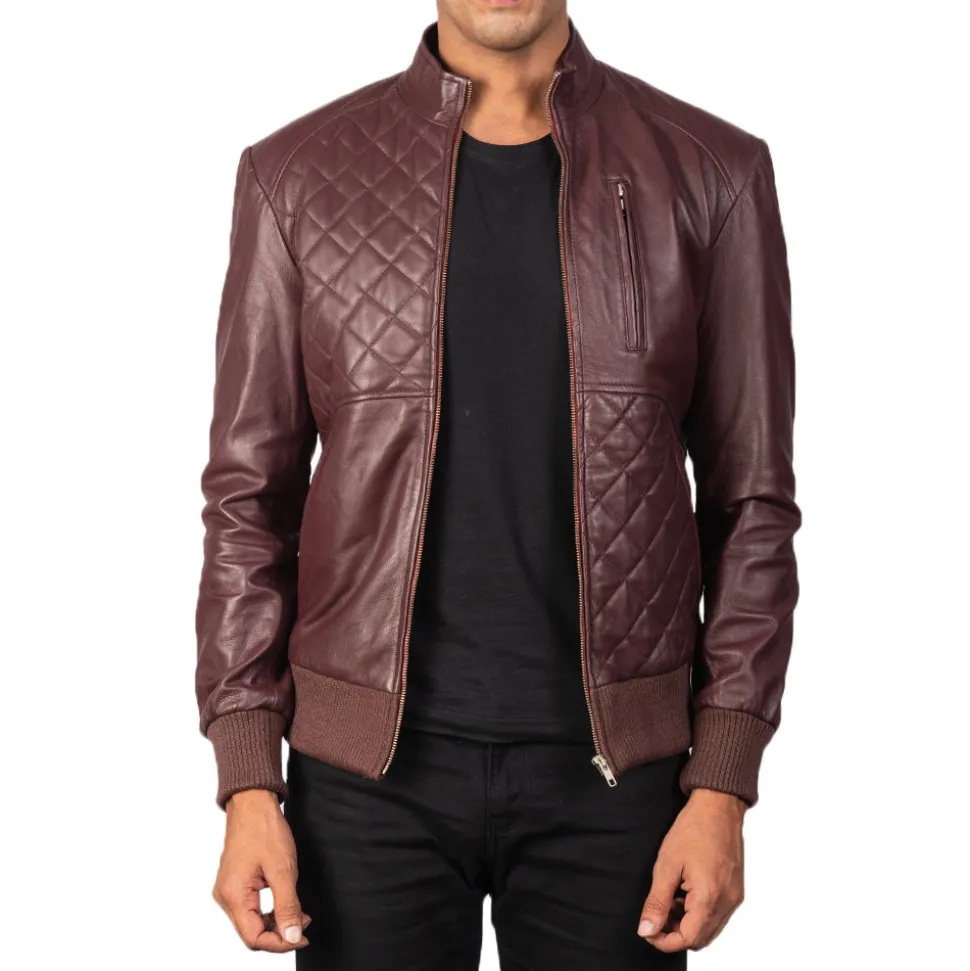 Moda Maroon Leather Bomber Jacket
