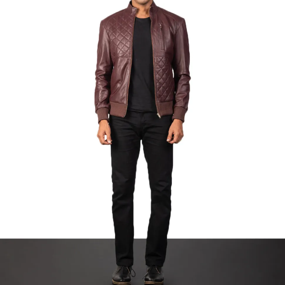 Moda Maroon Leather Bomber Jacket