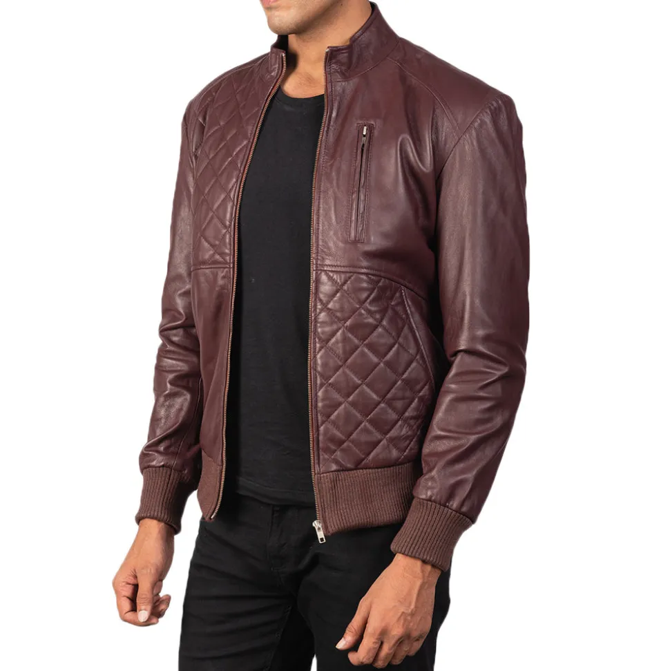 Moda Maroon Leather Bomber Jacket