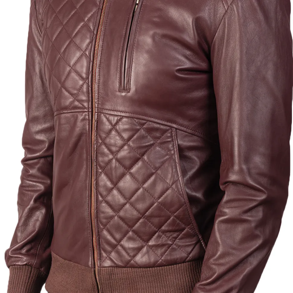 Moda Maroon Leather Bomber Jacket
