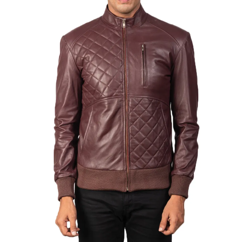 Moda Maroon Leather Bomber Jacket