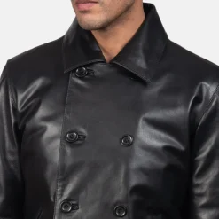 Mod Black Leather Peacoat