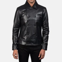 Mod Black Leather Peacoat