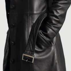 Moonlight Black Leather Trench Coat