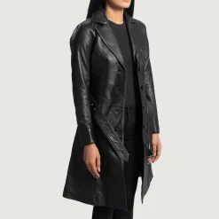 Moonlight Black Leather Trench Coat