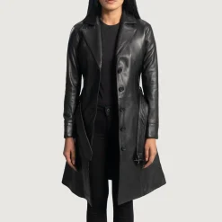Moonlight Black Leather Trench Coat