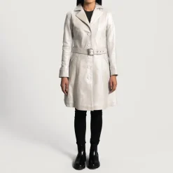 Moonlight Silver Leather Trench Coat