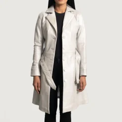 Moonlight Silver Leather Trench Coat