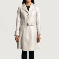 Moonlight Silver Leather Trench Coat