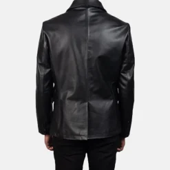 Mr. Bailey Black Leather Naval Peacoat