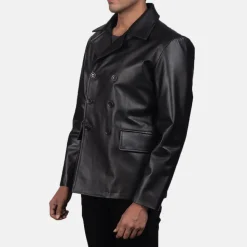 Mr. Bailey Black Leather Naval Peacoat