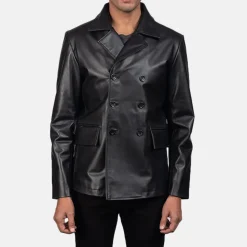 Mr. Bailey Black Leather Naval Peacoat